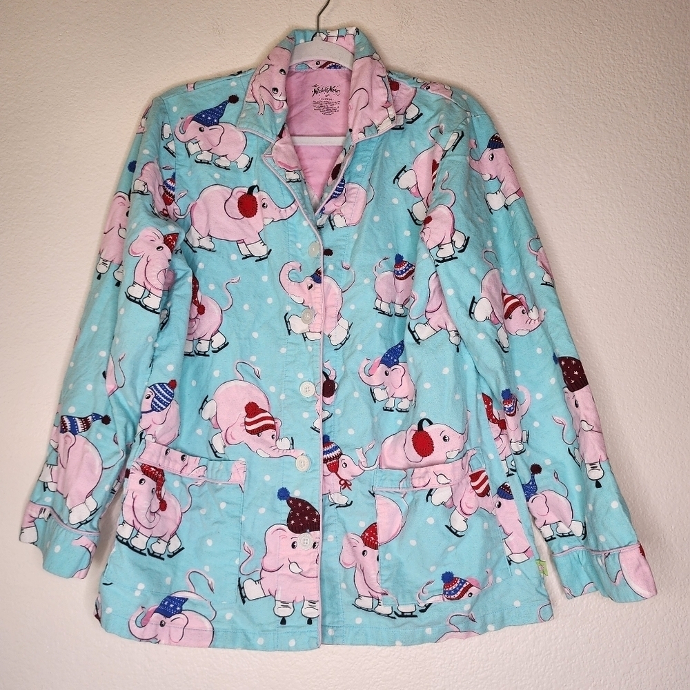Nick & Nora Pink Elephant Flannel PJ Top M